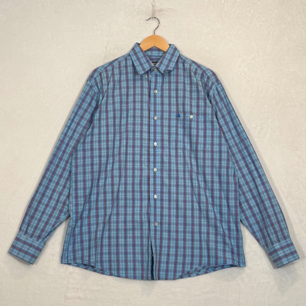 Wrangler Blue Plaid Button Down Shirt Large